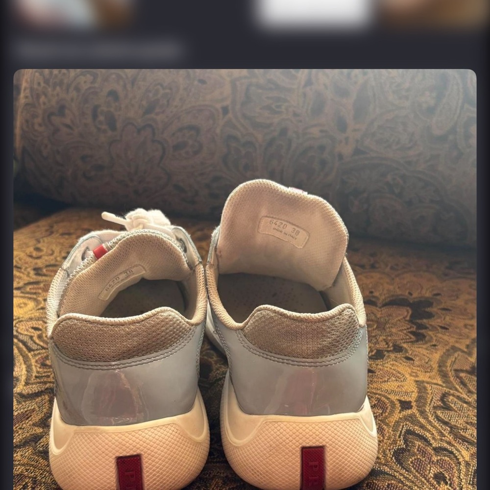 Prada Light Blue and White Patent Leather Sneakers - Picture 2 of 5